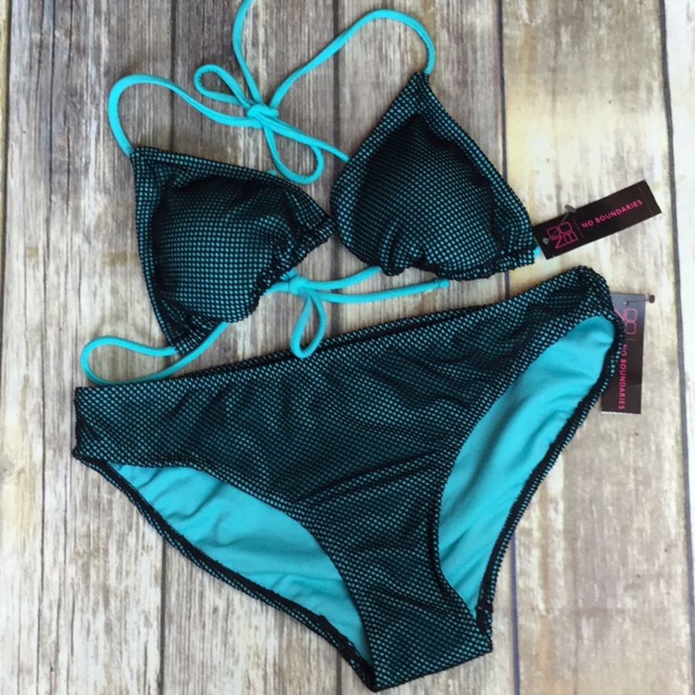 Turquoise Mesh String. Aqua Padded Top Two Piece